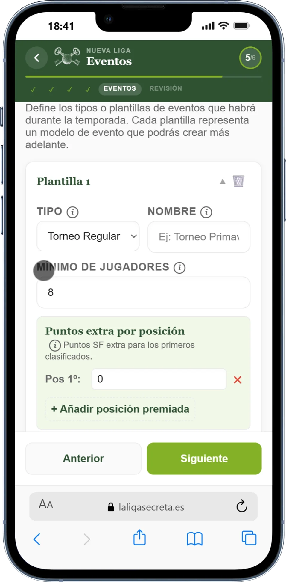 Plantillas de eventos y torneos