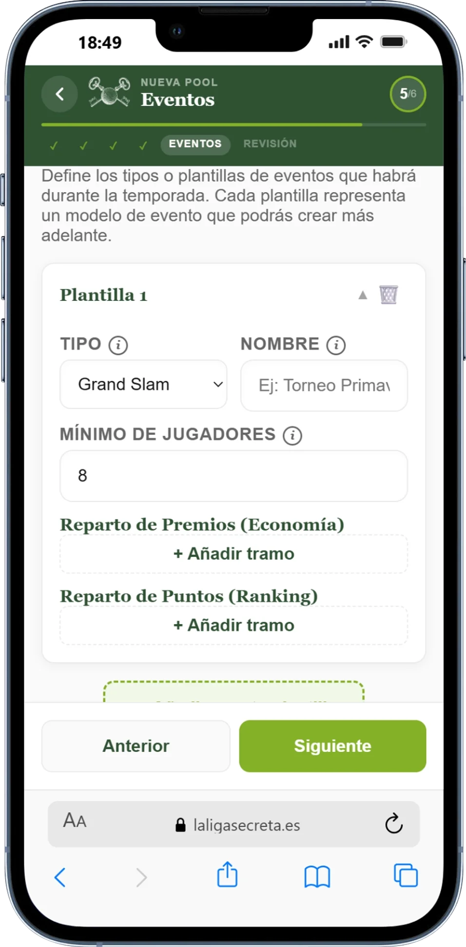 Eventos del pool con premios y puntos