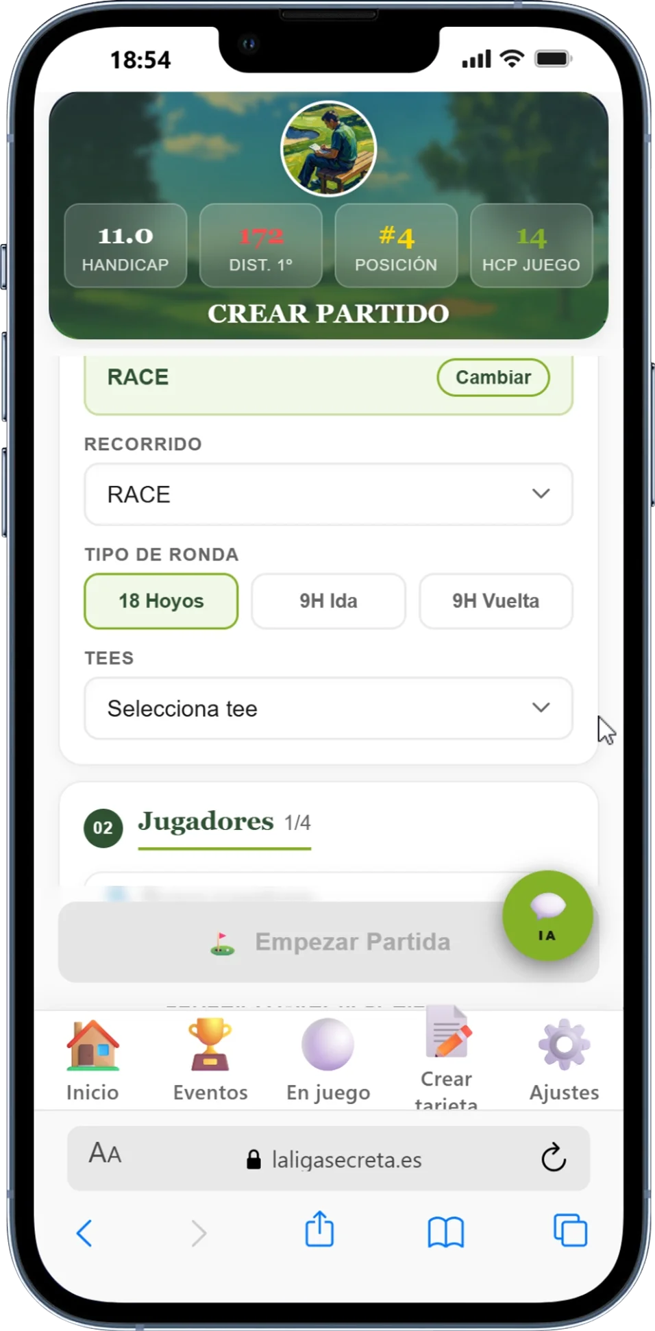 Seleccionar campo y tipo de ronda